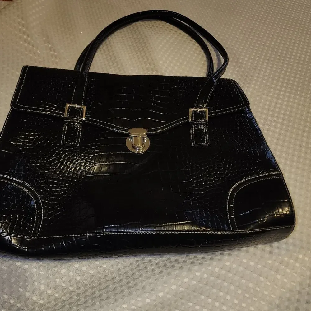 LIZ CLAIBORNE EUC FAUX ALLIGATOR BRIEFCASE BAG. KISS LOCK